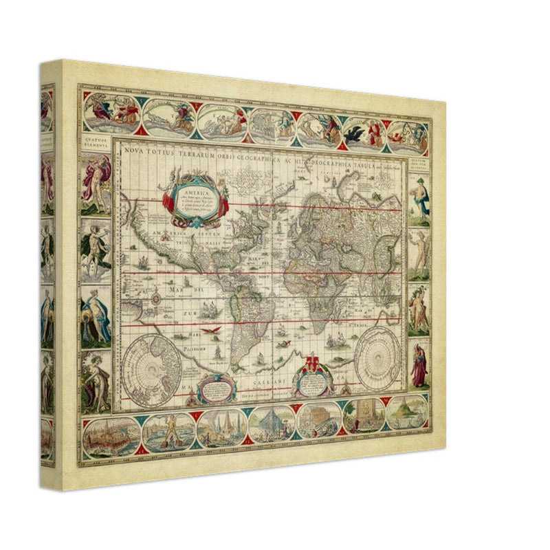 Ancient old world map 1638. Noua totius terrarum orbis geographica ac hydrographica tabula by Willem Janszoon Blaeu