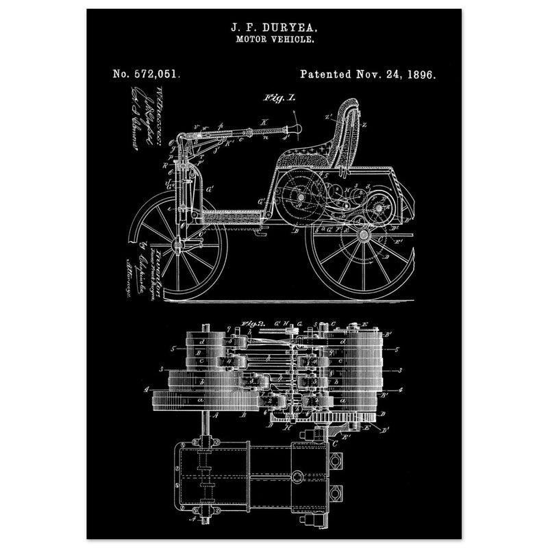 Motor Vehicle patent drawing by James Frank Duryea.
