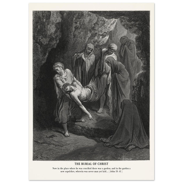 Gustave Dore The Bible engraving print . The Burial of Christ illustration .