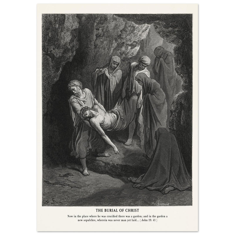 Gustave Dore The Bible engraving print . The Burial of Christ illustration .
