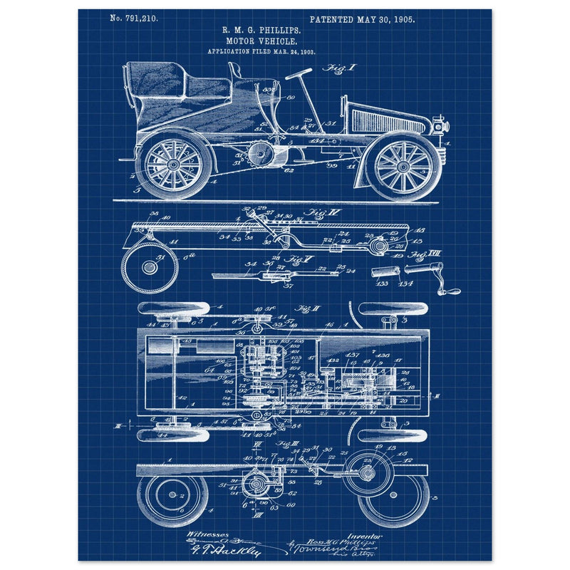 Motor Vehicle patent. Vintage car illustration.