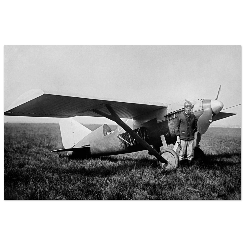 American aviator Roland Rohlfs stands in front of vintage airplane 1920 Fine art