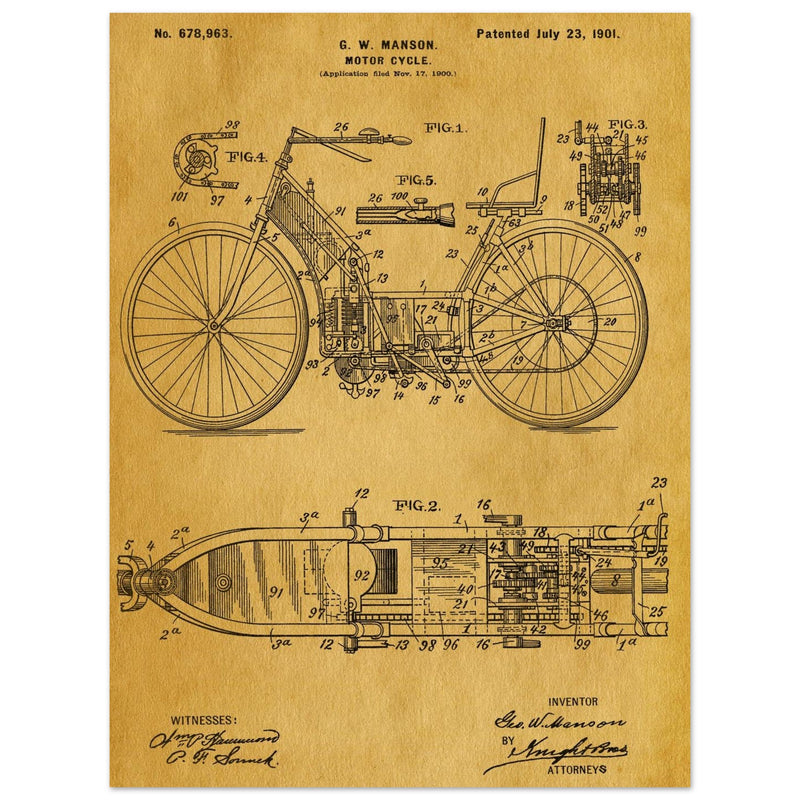 Motorcycle old patent by G. W Manson.