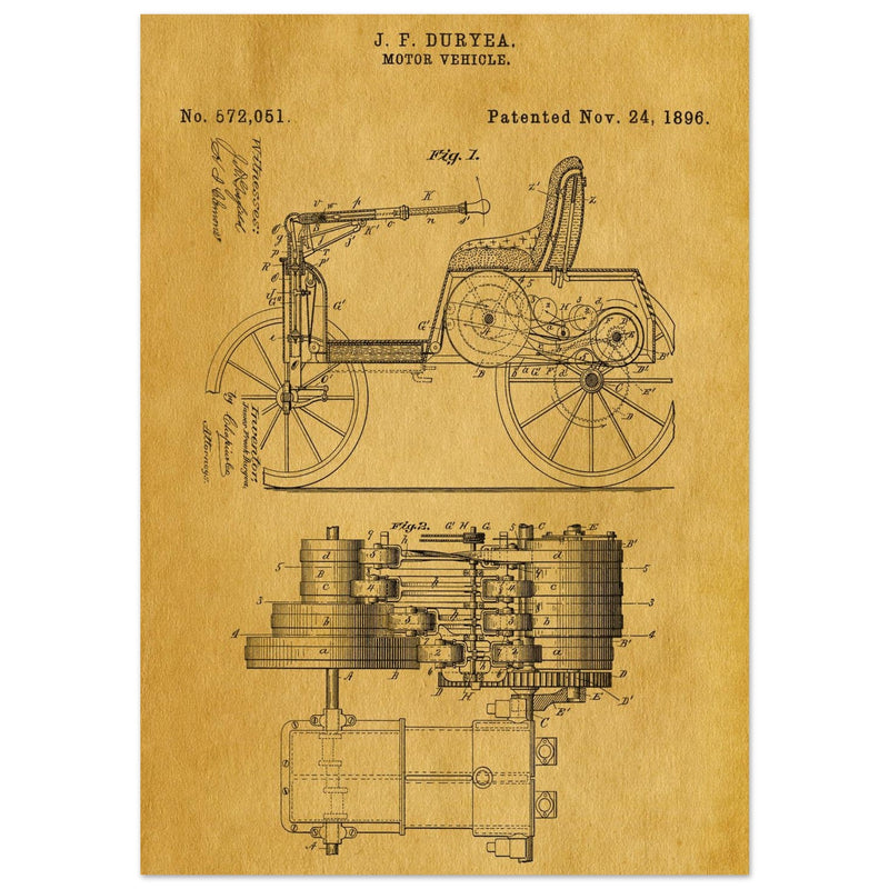 Motor Vehicle patent drawing by James Frank Duryea.