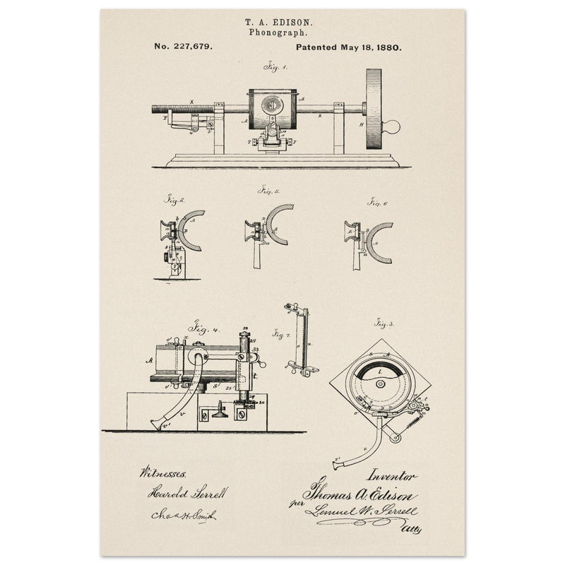 The Phonograph patentby Thomas Alva Edison. Patent 227679