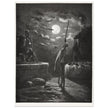 Don Quixote by Gustave Dore. The knight raising his sword against the moon at night.
