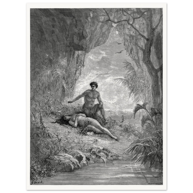 Gustave Dore Paradise Lost engraving . Adam and Eve in Eden.