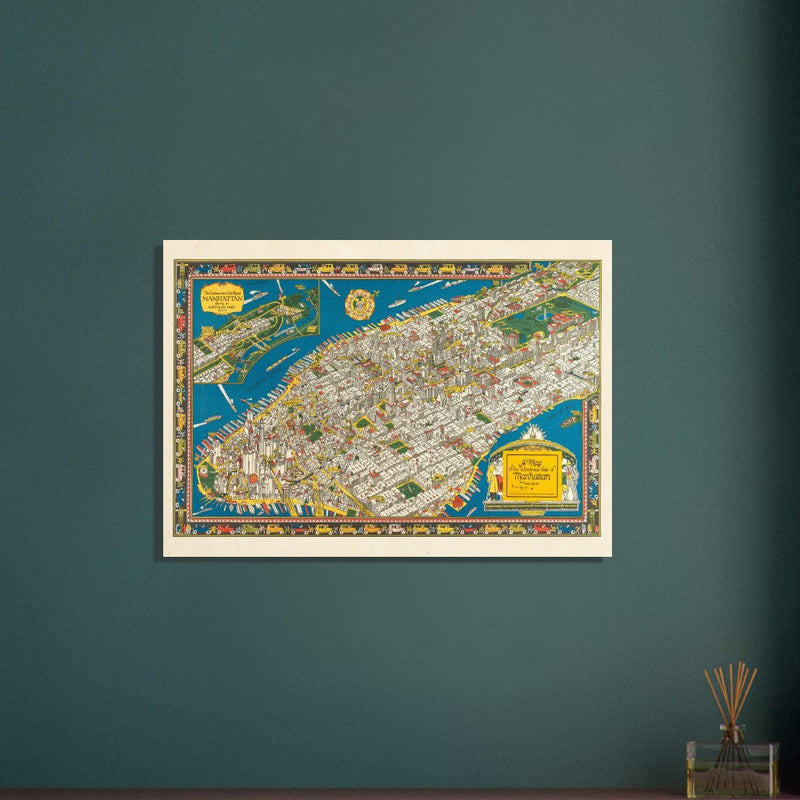 Old map of Manhattan New York City. Antique map reproduction of Manhattan of the 20's
