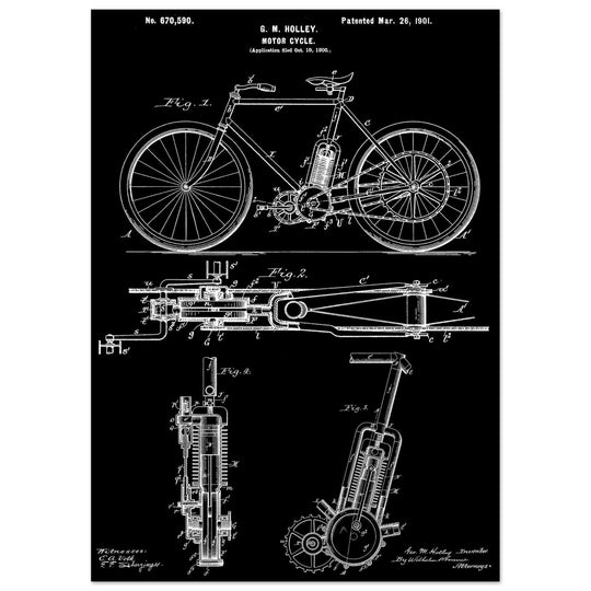 vintage motorcycle patent by G. M Holley.