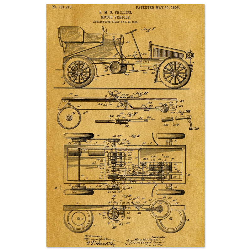 Motor Vehicle patent. Vintage car illustration.