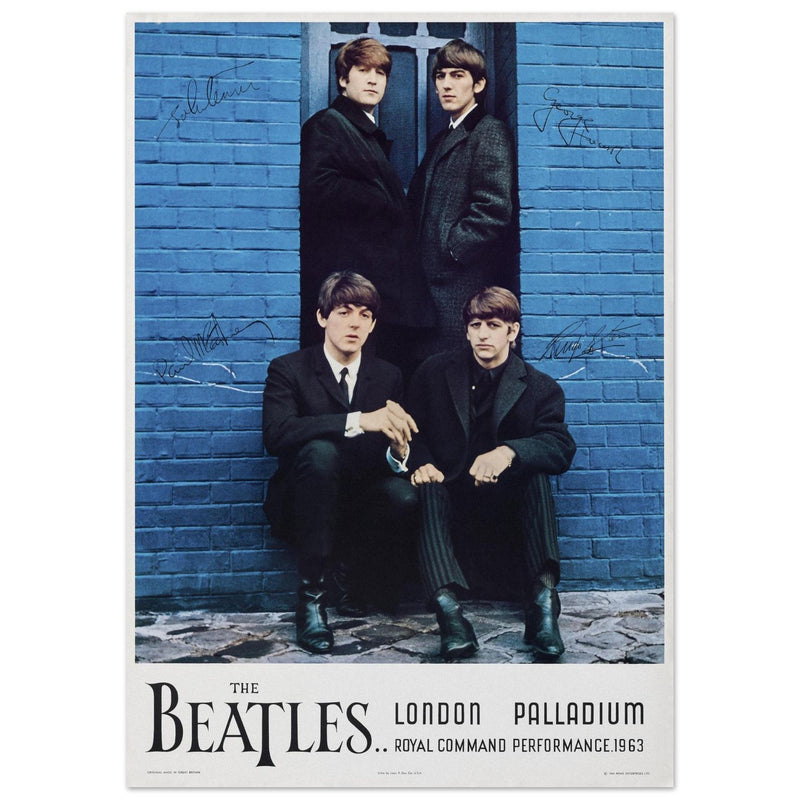 The Beatles Royal Command concert London Palladium Venue. Vintage music poster reproduction.