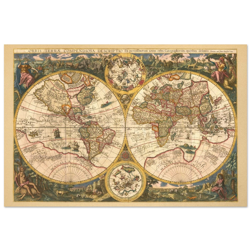 1596 World map by Arnold and Hendrik Van Langren. Orbis Terrae Compendiosa map fine art map is a marvel of historic cartography