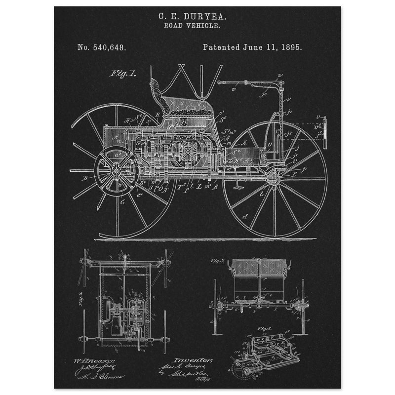 Road vehicle patent 540648 1895 by Charles Edgar Duryea. Automobile car history