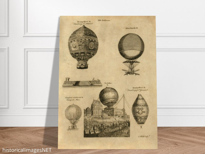 Early balloon ascensions in France. XVIII Century illustration drawing.