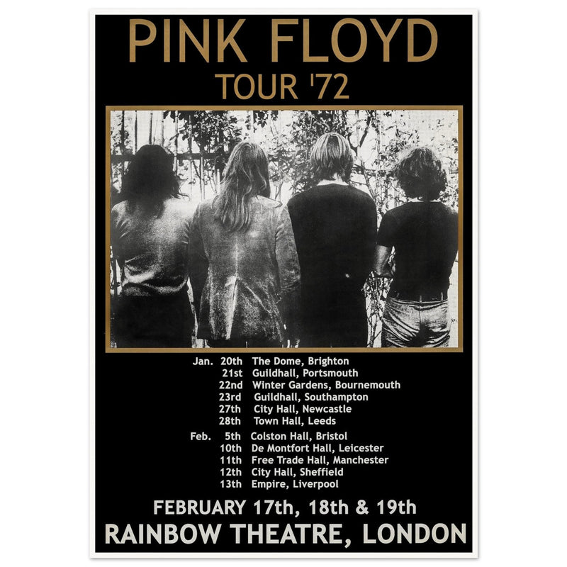 Pink Floyd music concert poster part of tour 72 Rainbow Theatre London.