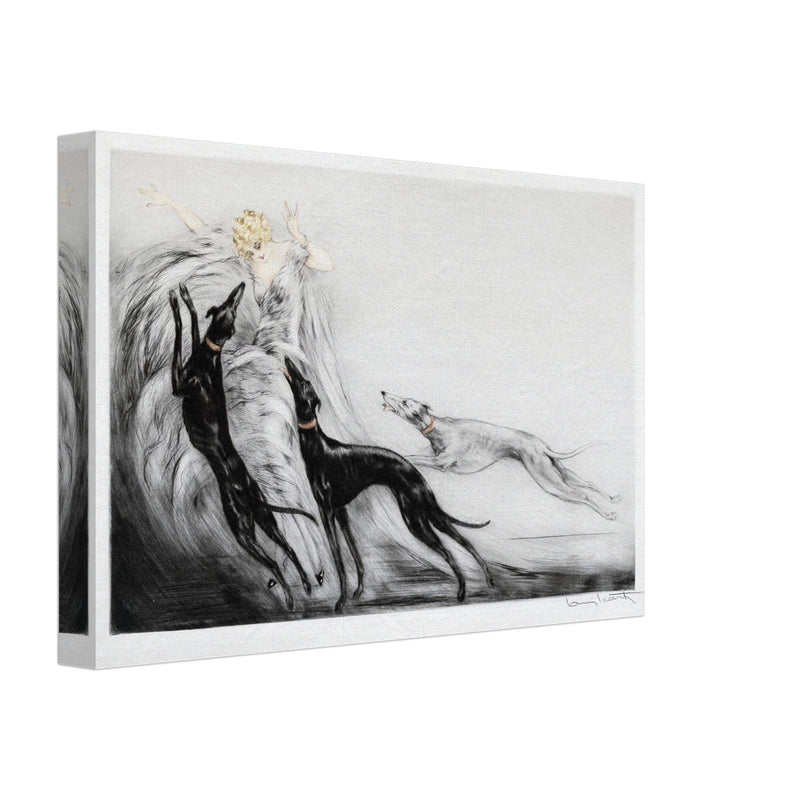 Louis Icart Coursing II - Young Woman with Greyhounds