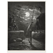 Don Quixote by Gustave Dore. The knight raising his sword against the moon at night.