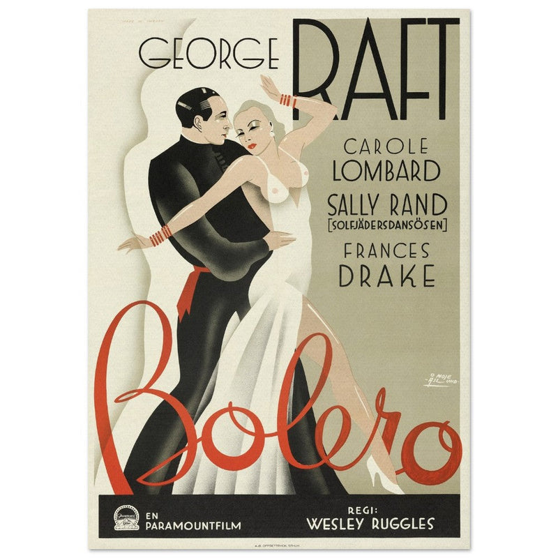 Bolero George Raft and Carole Lombard movie poster. Sweddish version Vintage prints of famous films