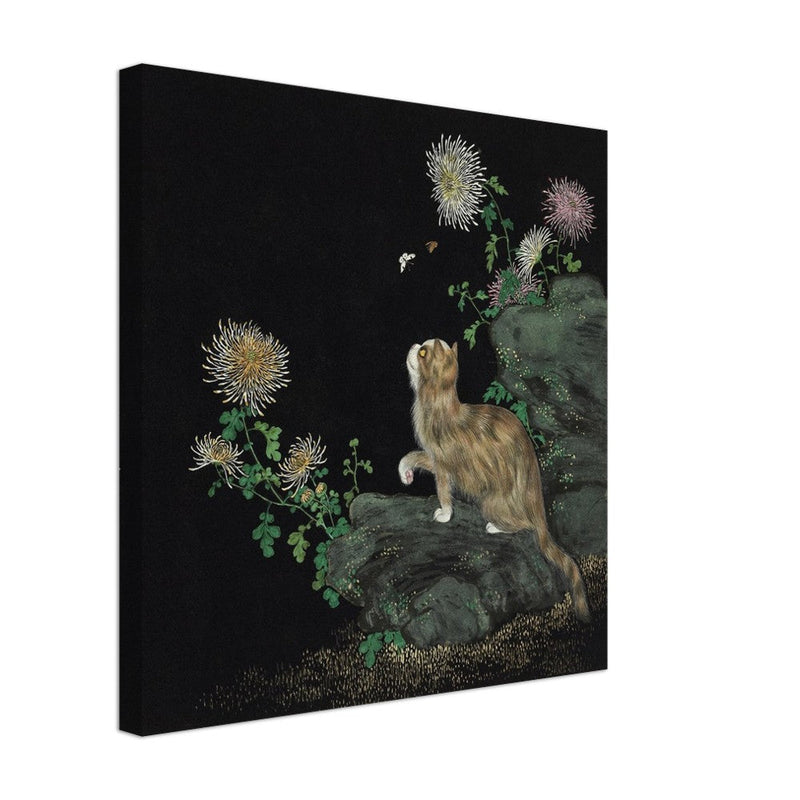 Cats and Butterflies in Springtime old oriental painting by Shen Zhenlin.