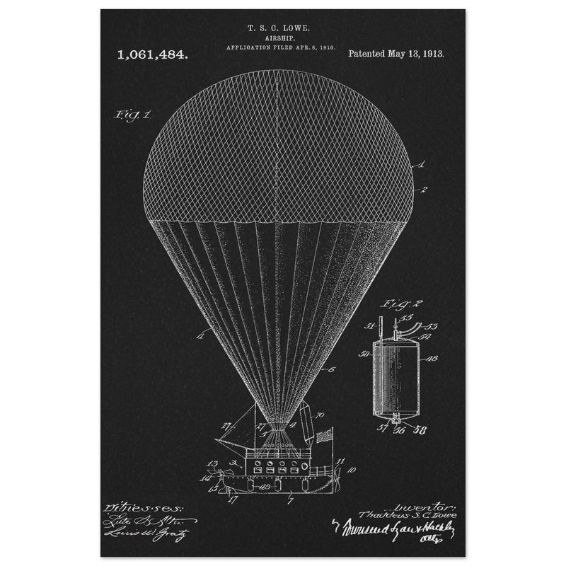 Airship patent drawing by T S C lowe Air balloon illustration