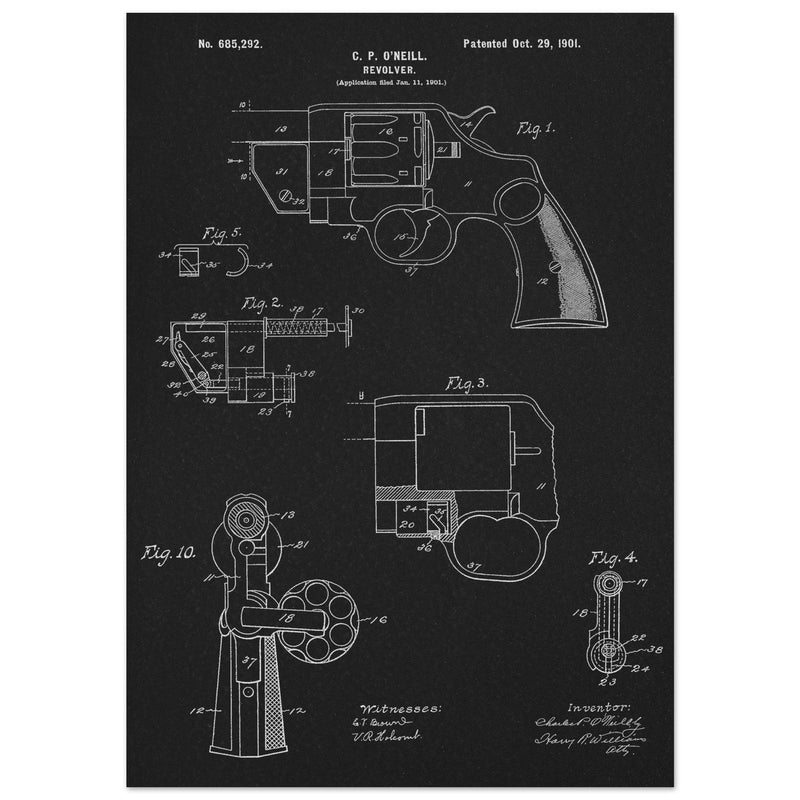 Vintage revolver patent by C P O'Neill.