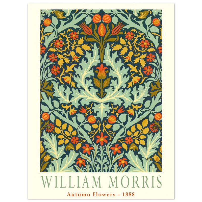 William Morris Autumn flowers vintage wallpaper reproduction.