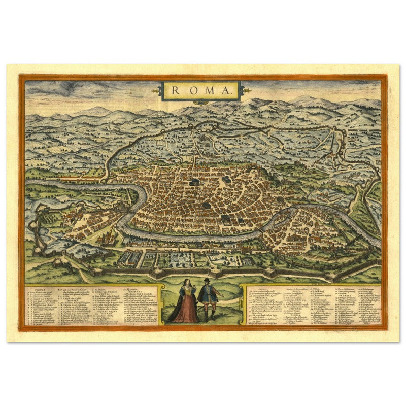 Rome Italy antique vintage city map. 1572 ancient map of the italian capital by Georg Braun and  Frans Hogenberg.