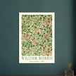 William Morris art print Honeysuckle wallpaper. Vintage flower and leaves poster.