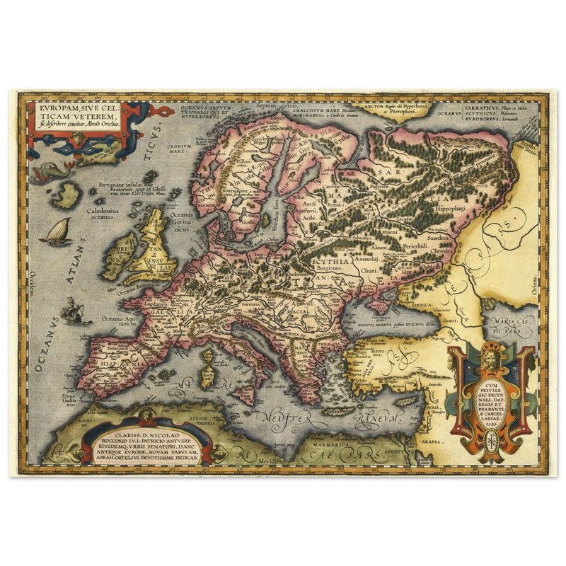 Ancient map of celtic Europe by Abraham Ortelius.