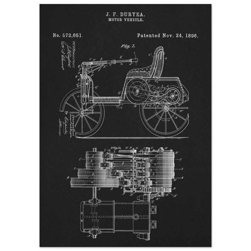 Motor Vehicle patent drawing by James Frank Duryea.