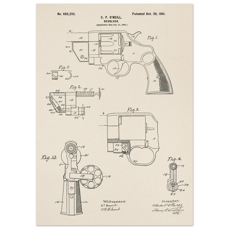 Vintage revolver patent by C P O'Neill.