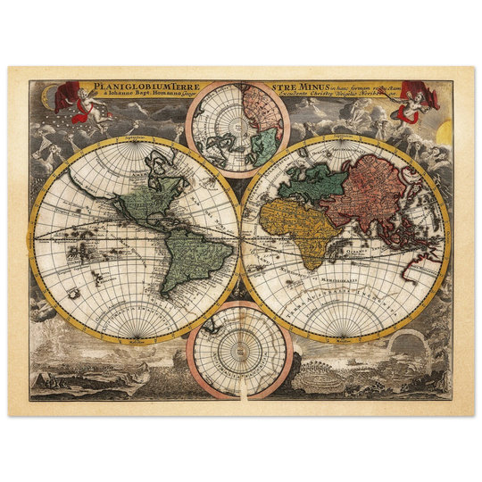 Ancient world map Planiglobium Terrestre Minus in hanc formam redactam by Johann Baptist Homann