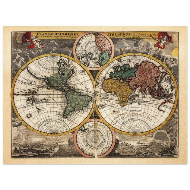 Ancient world map Planiglobium Terrestre Minus in hanc formam redactam by Johann Baptist Homann