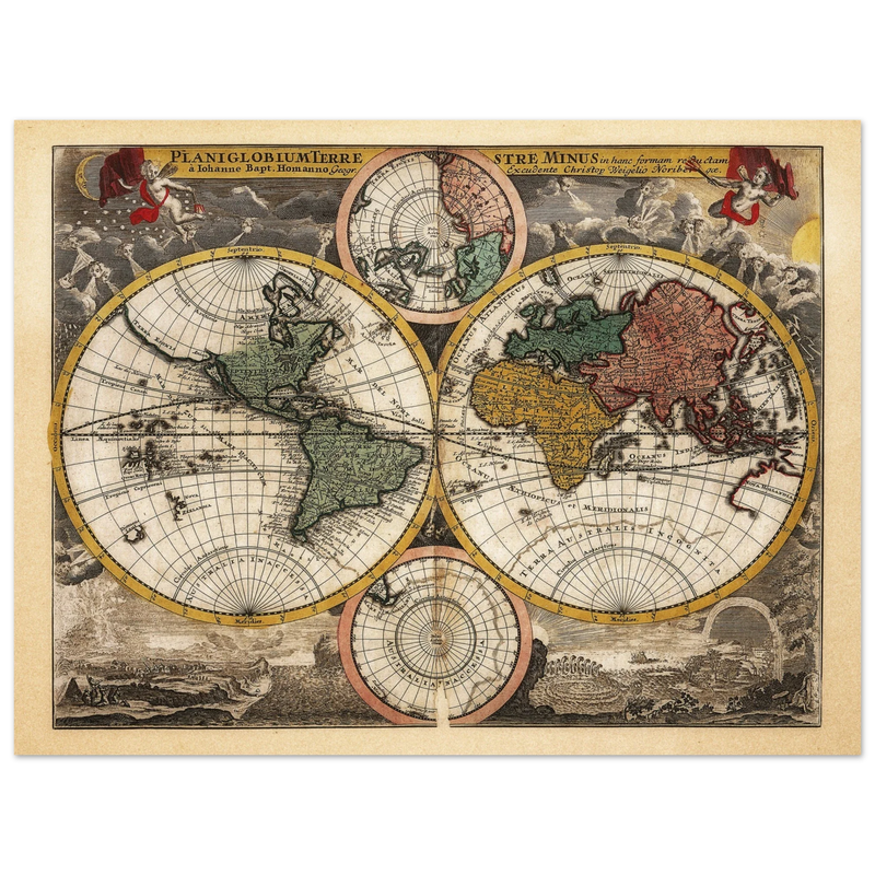 Ancient world map Planiglobium Terrestre Minus in hanc formam redactam by Johann Baptist Homann