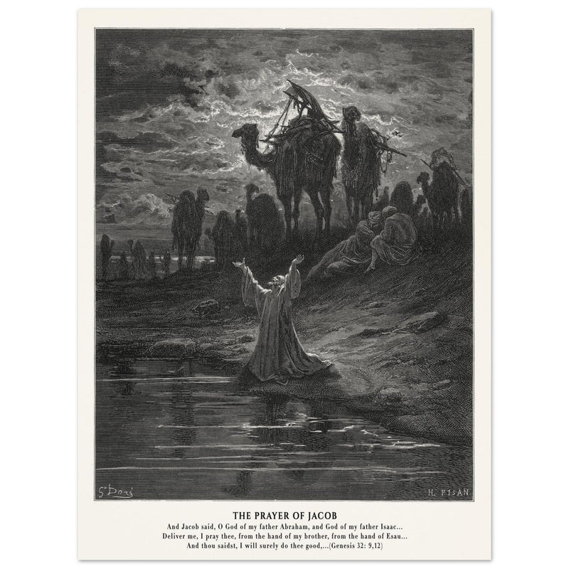 Gustave Dore The Bible engraving print . The prayer of Jacob .