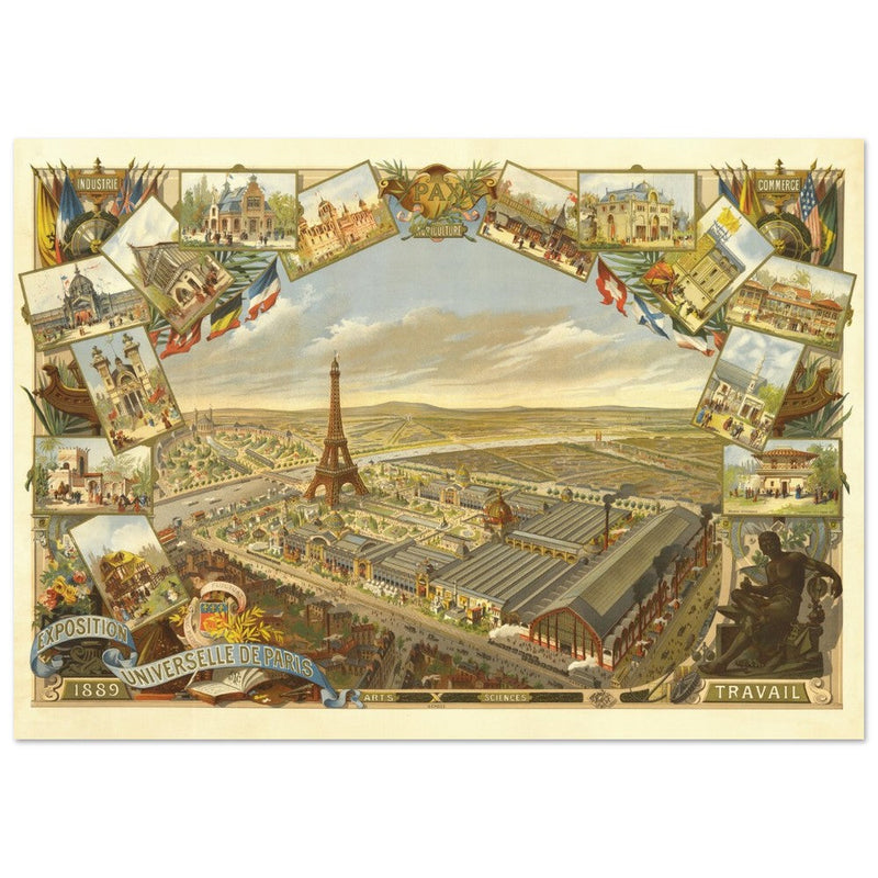 Exposition Universelle de Paris 1889. Eiffel Tower and Paris city view.