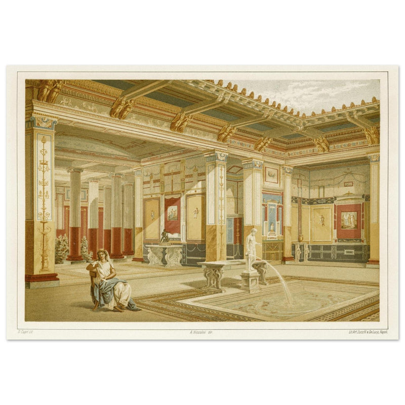 Woman in roman courtyard in Pompeii by D. Capri book project by Fausto and Felice Niccolini.