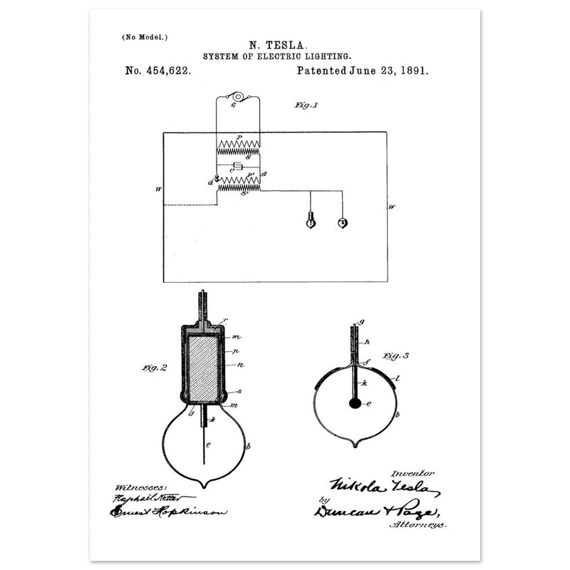 Electric Lighting patent  by Nikola Tesla.