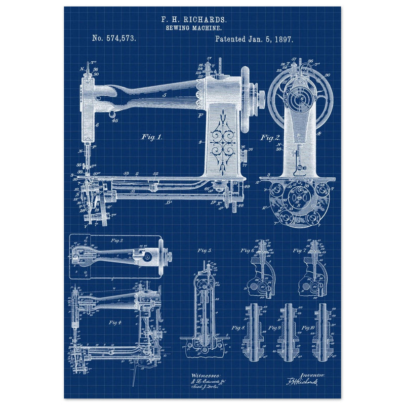 Sewing machine vintage patent 1897 by F. H Richards.
