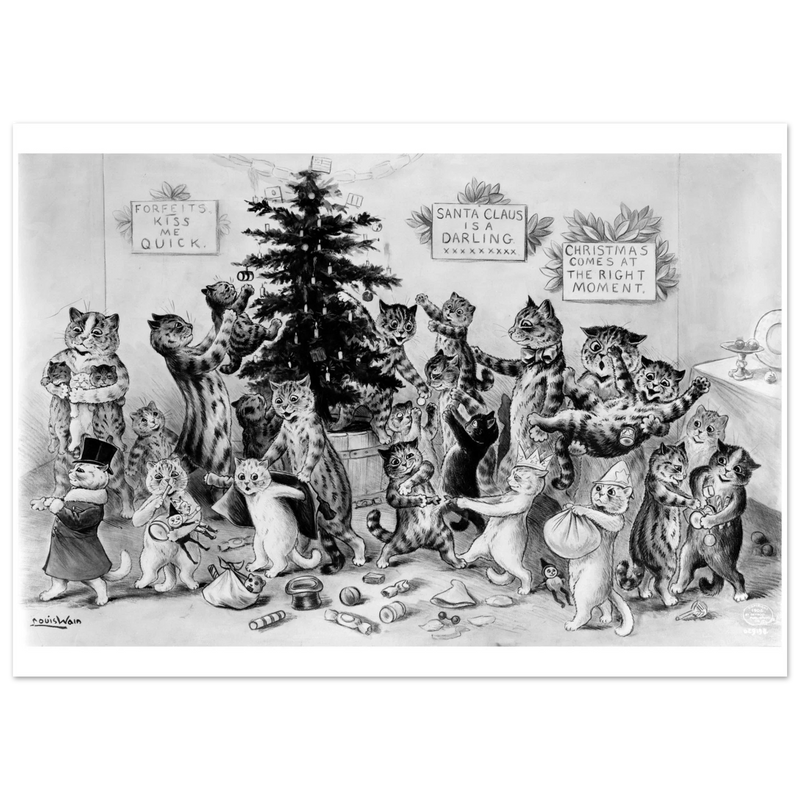 Cats decorating Christmas tree by Louis Wain 1906