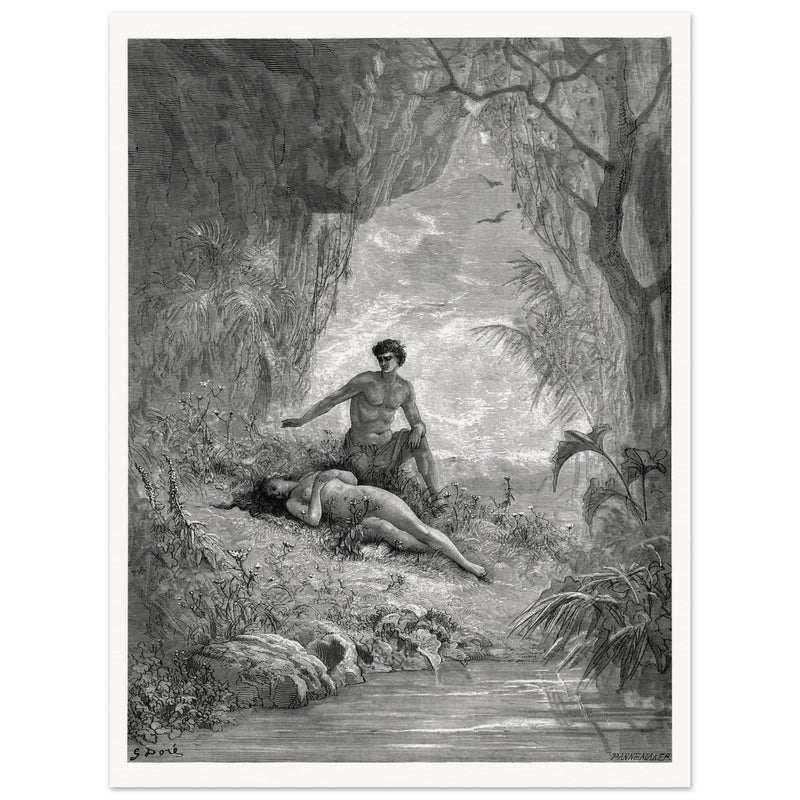 Gustave Dore Paradise Lost engraving . Adam and Eve in Eden.