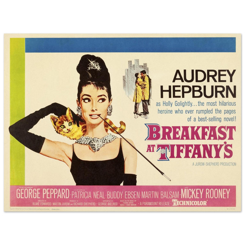 Breakfast at Tiffany's with Audrey Hepburn movie vintage poster .