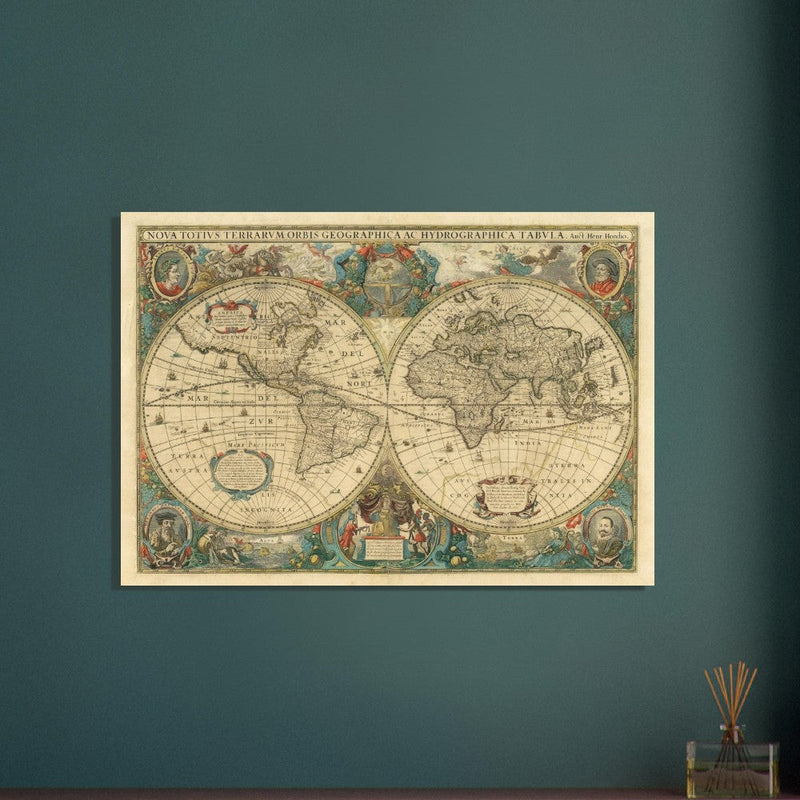 Nova totius terrarum orbis 1630 old world map poster by Hendrik Hondius