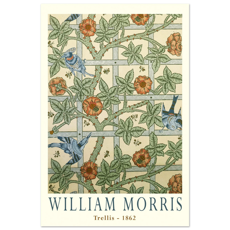 William Morris Trellis vintage wallpaper.  art print of this flower and leaves design