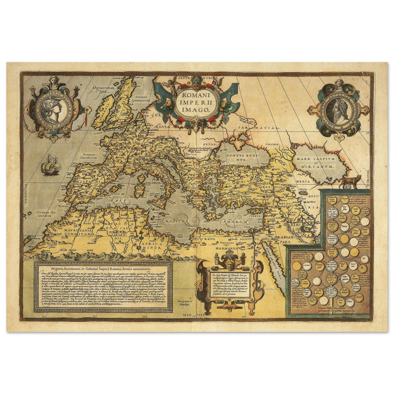Old map of the Roman empire . Poster vintage reproduction of a map of 1579.