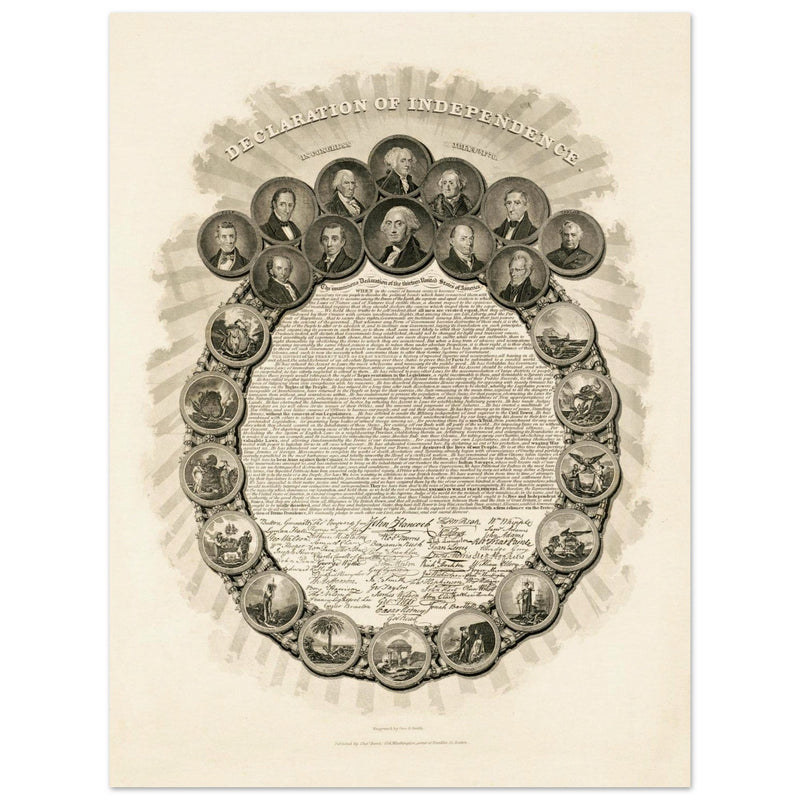 Declaration of Independence vintage print reproduction - Congress July 4th 1776 engraved by Geo. G. Smith.
