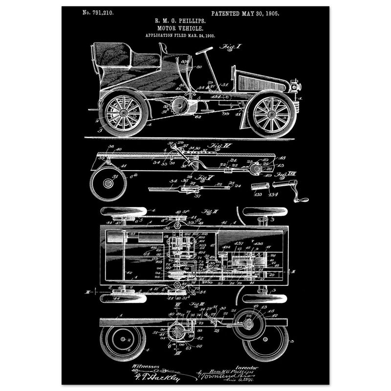 Motor Vehicle patent. Vintage car illustration.