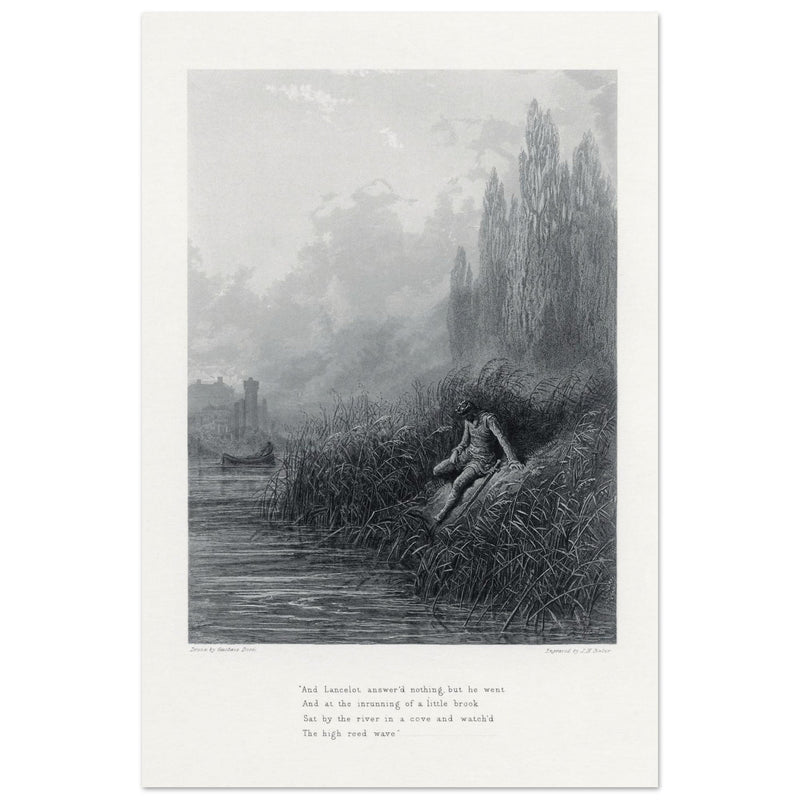 Gustave Dore illustration of King Arthur legend . The Remorse of Lancelot. Book Idylls of the King by Alfred Tennyson.