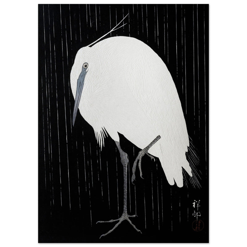 Egret in the rain by Ohara Koson woodblock print