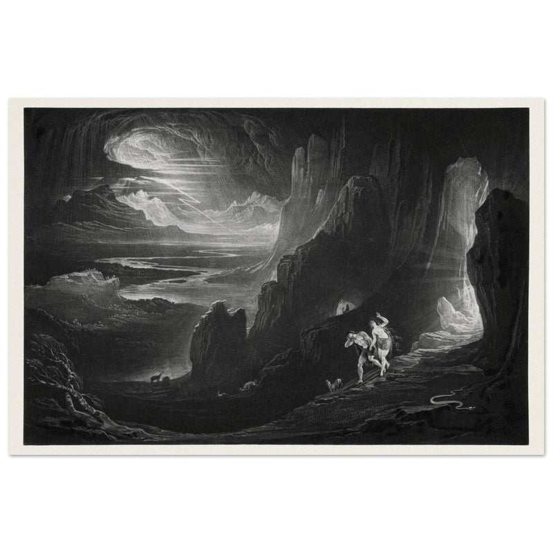 John Martin Paradise Lost vintage mezzoting engraving . Adam and Eve Driven Out of Paradise.